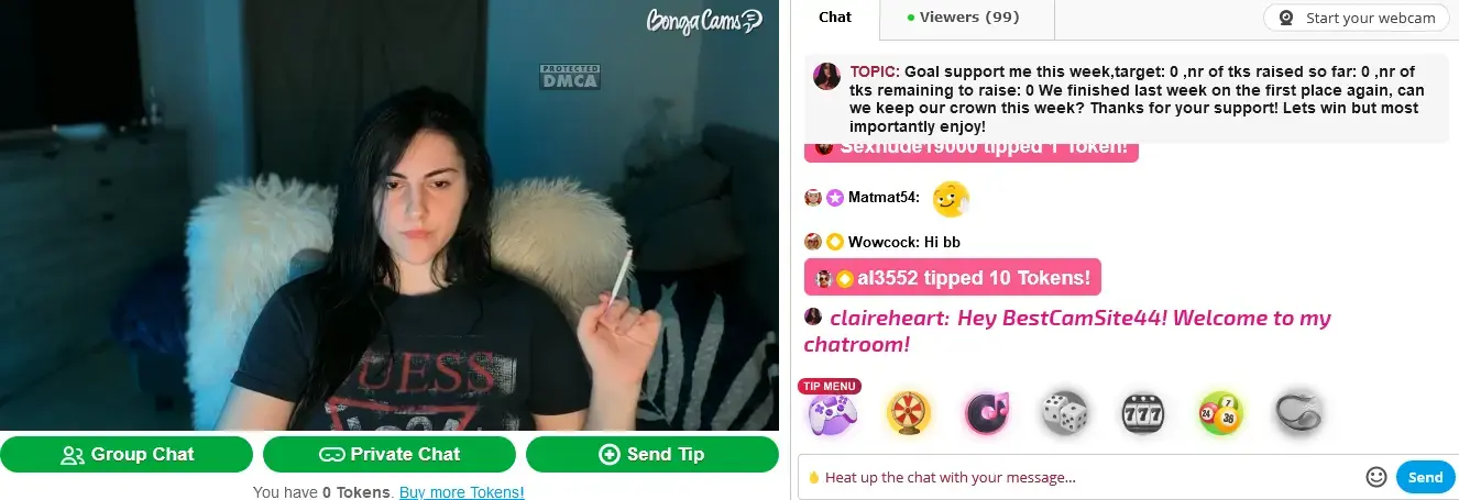 BongaCams cam site interface